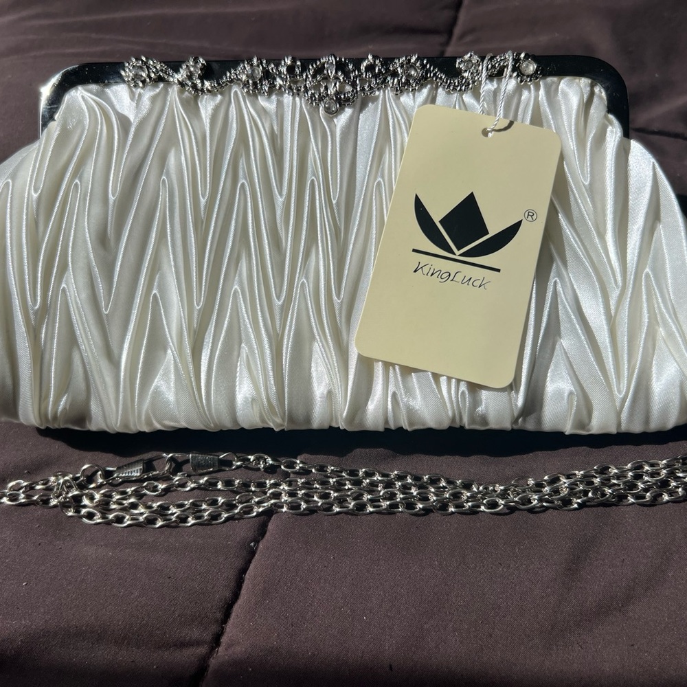 Off-white silk cocktail evening clutch